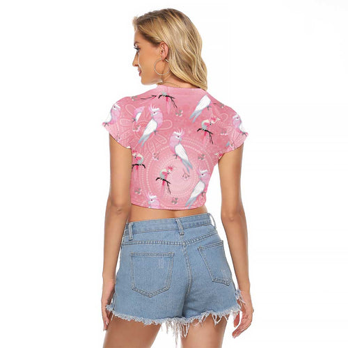 Galah and Gumblossoms Australia Raglan Cropped T Shirt Seamless Style Aboriginal Art