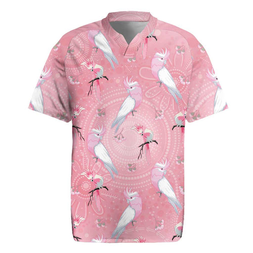 Galah and Gumblossoms Australia Rugby Jersey Seamless Style Aboriginal Art