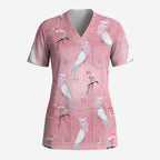 Galah and Gumblossoms Australia Scrub Top Seamless Style Aboriginal Art - Aussie Hoodie