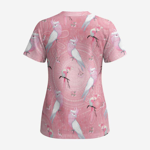 Galah and Gumblossoms Australia Scrub Top Seamless Style Aboriginal Art - Aussie Hoodie