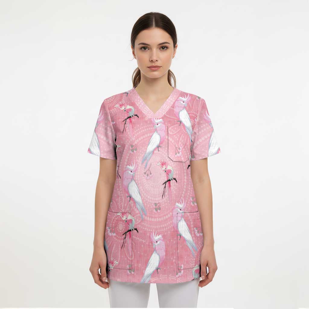 Galah and Gumblossoms Australia Scrub Top Seamless Style Aboriginal Art - Aussie Hoodie