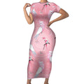 Galah and Gumblossoms Australia Short Sleeve Bodycon Dress Seamless Style Aboriginal Art
