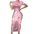 Galah and Gumblossoms Australia Short Sleeve Bodycon Dress Seamless Style Aboriginal Art