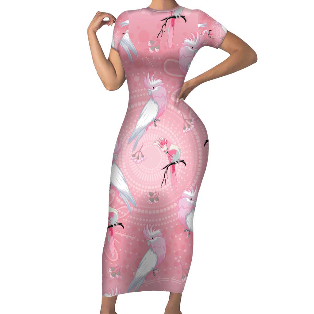 Galah and Gumblossoms Australia Short Sleeve Bodycon Dress Seamless Style Aboriginal Art