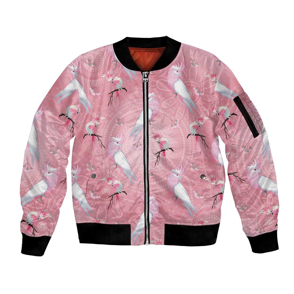 Galah and Gumblossoms Australia Sleeve Zip Bomber Jacket Seamless Style Aboriginal Art