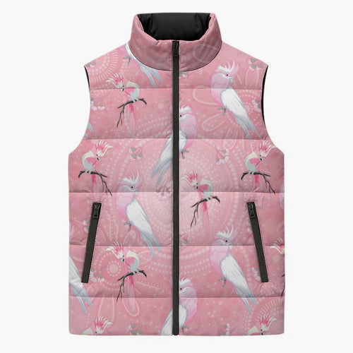 Galah and Gumblossoms Australia Sleeveless Puffer Jacket Seamless Style Aboriginal Art - Aussie Hoodie