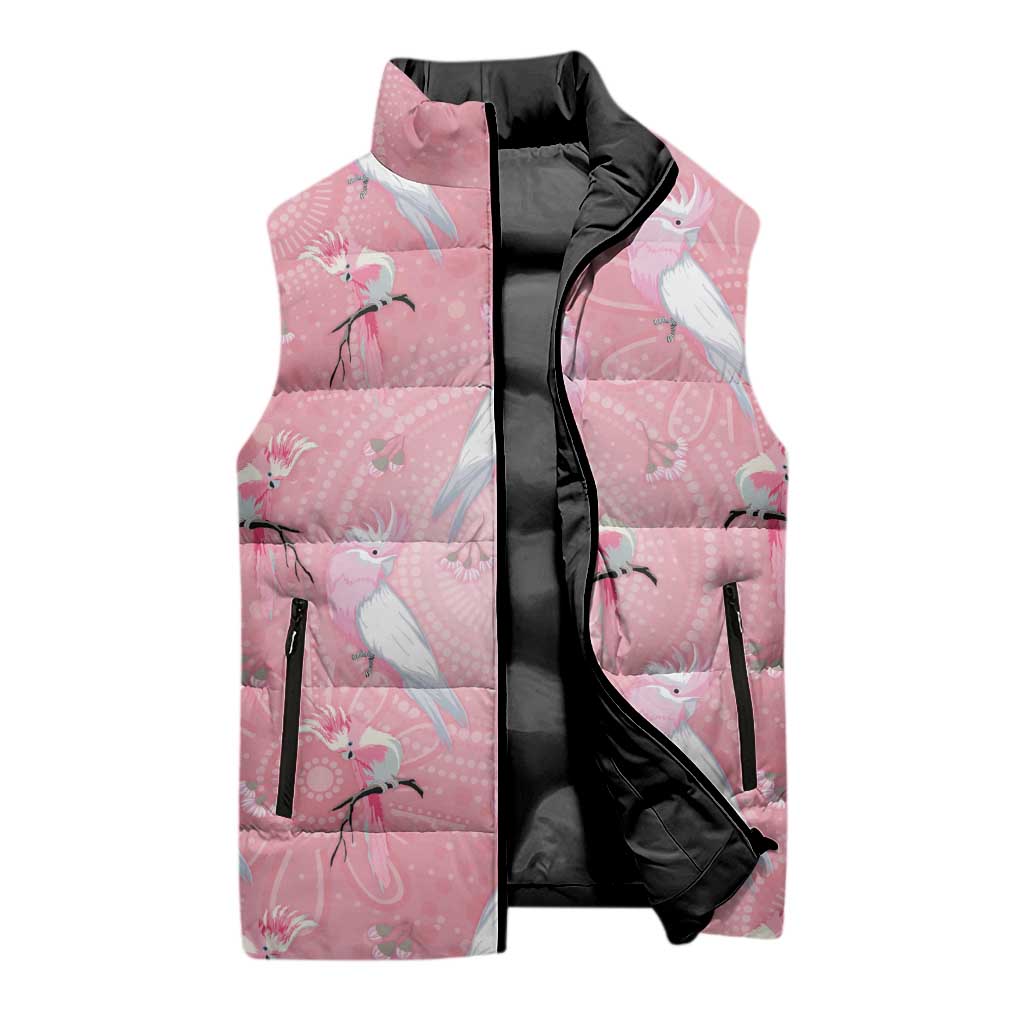 Galah and Gumblossoms Australia Sleeveless Puffer Jacket Seamless Style Aboriginal Art - Aussie Hoodie