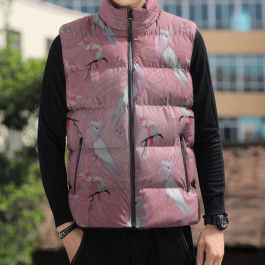 Galah and Gumblossoms Australia Sleeveless Puffer Jacket Seamless Style Aboriginal Art - Aussie Hoodie