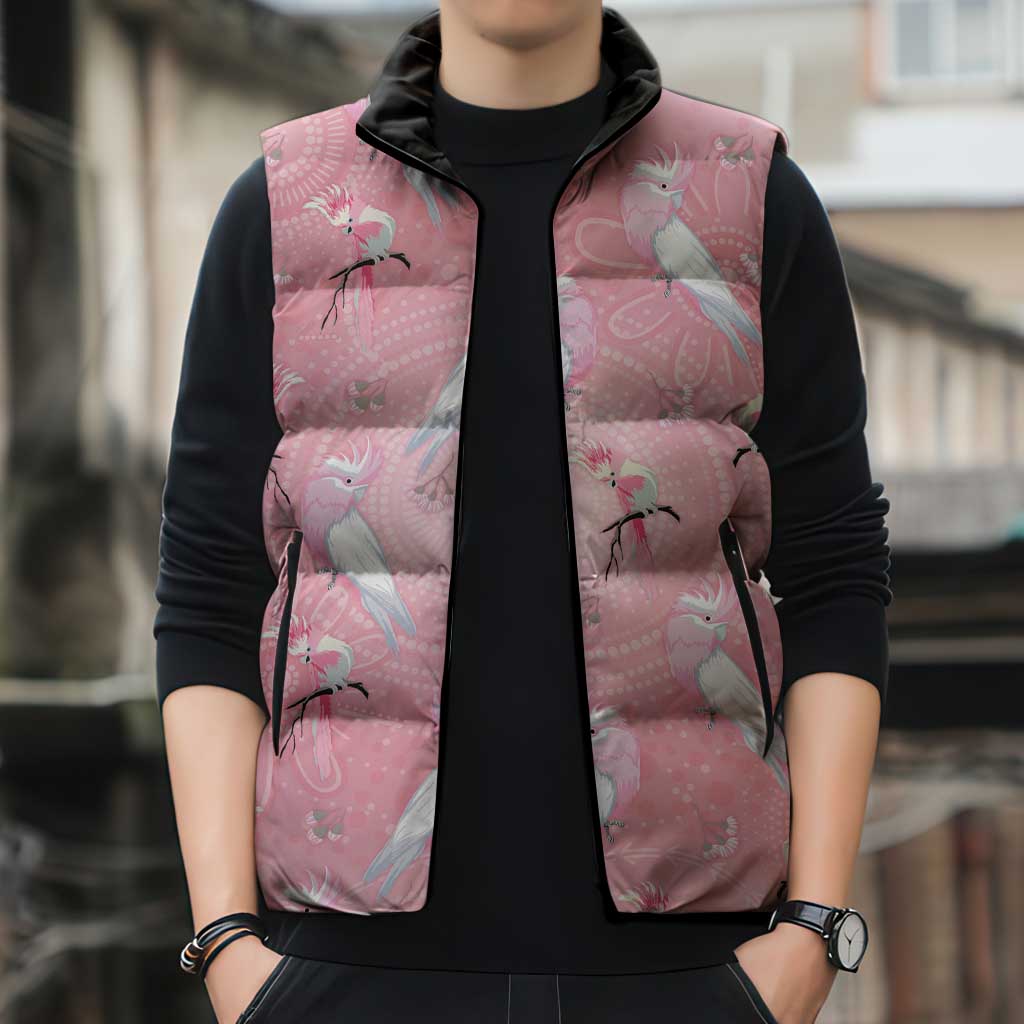 Galah and Gumblossoms Australia Sleeveless Puffer Jacket Seamless Style Aboriginal Art - Aussie Hoodie