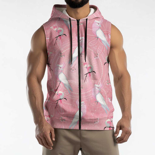Galah and Gumblossoms Australia Sleeveless Zip Hoodie Seamless Style Aboriginal Art LT14