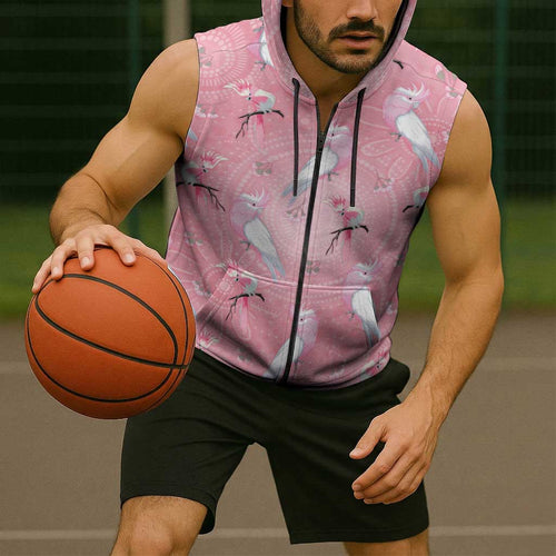 Galah and Gumblossoms Australia Sleeveless Zip Hoodie Seamless Style Aboriginal Art LT14