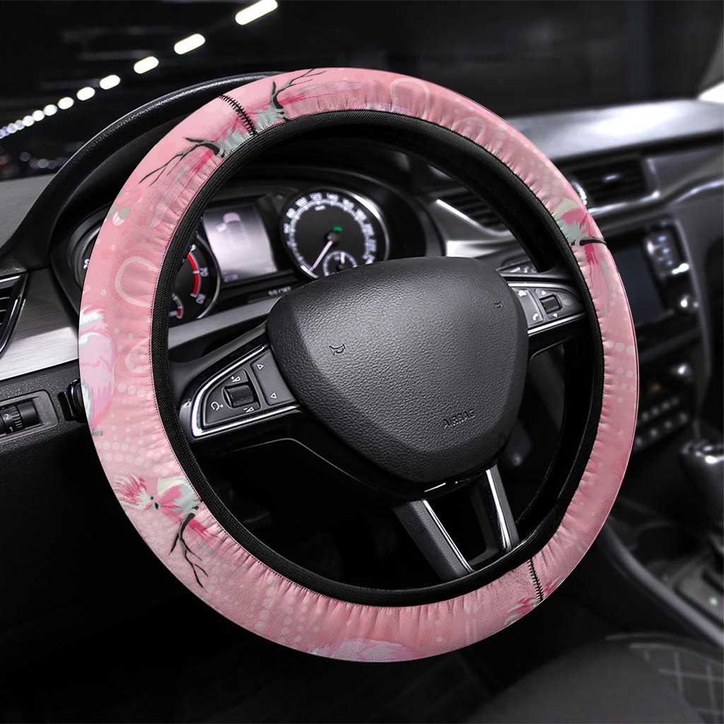 Galah and Gumblossoms Australia Steering Wheel Cover Seamless Style Aboriginal Art