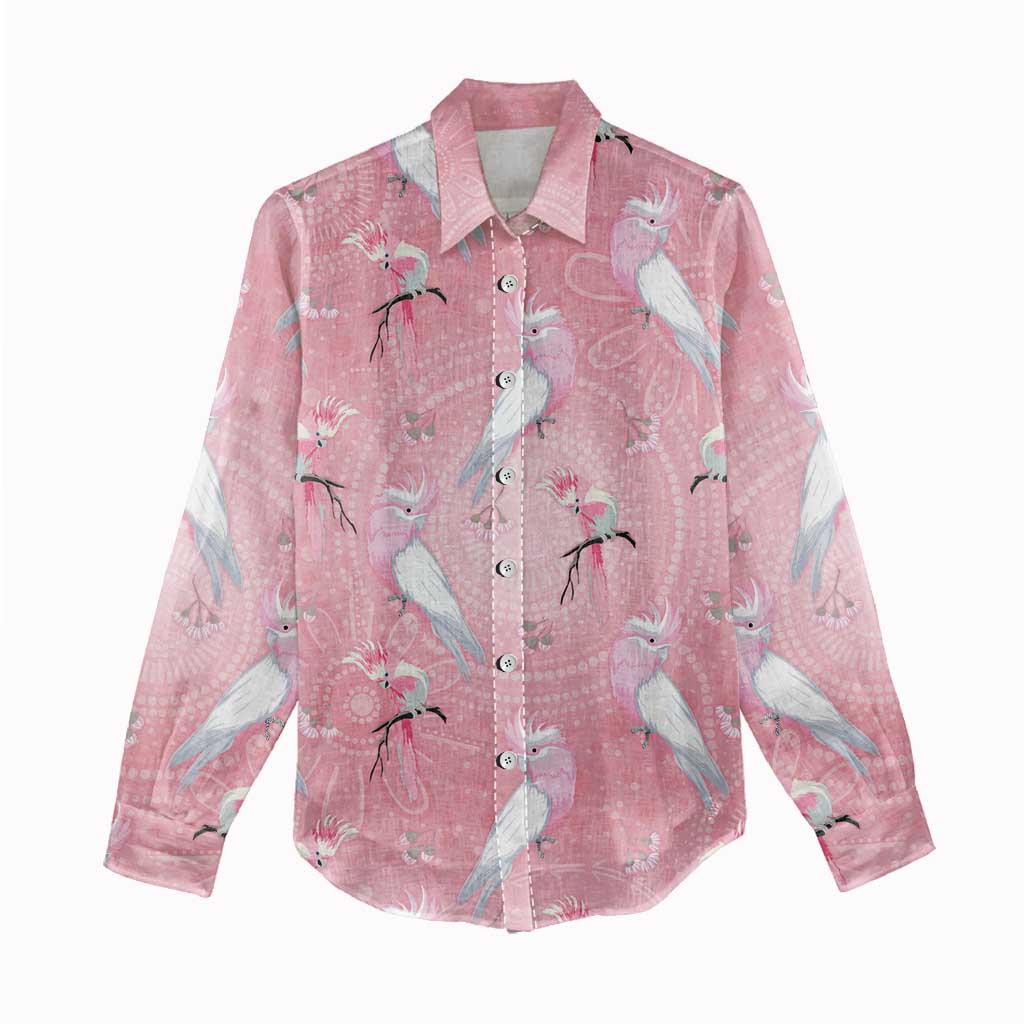 Galah and Gumblossoms Australia Women Casual Shirt Seamless Style Aboriginal Art