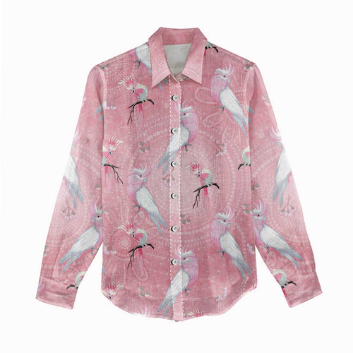 Galah and Gumblossoms Australia Women Casual Shirt Seamless Style Aboriginal Art
