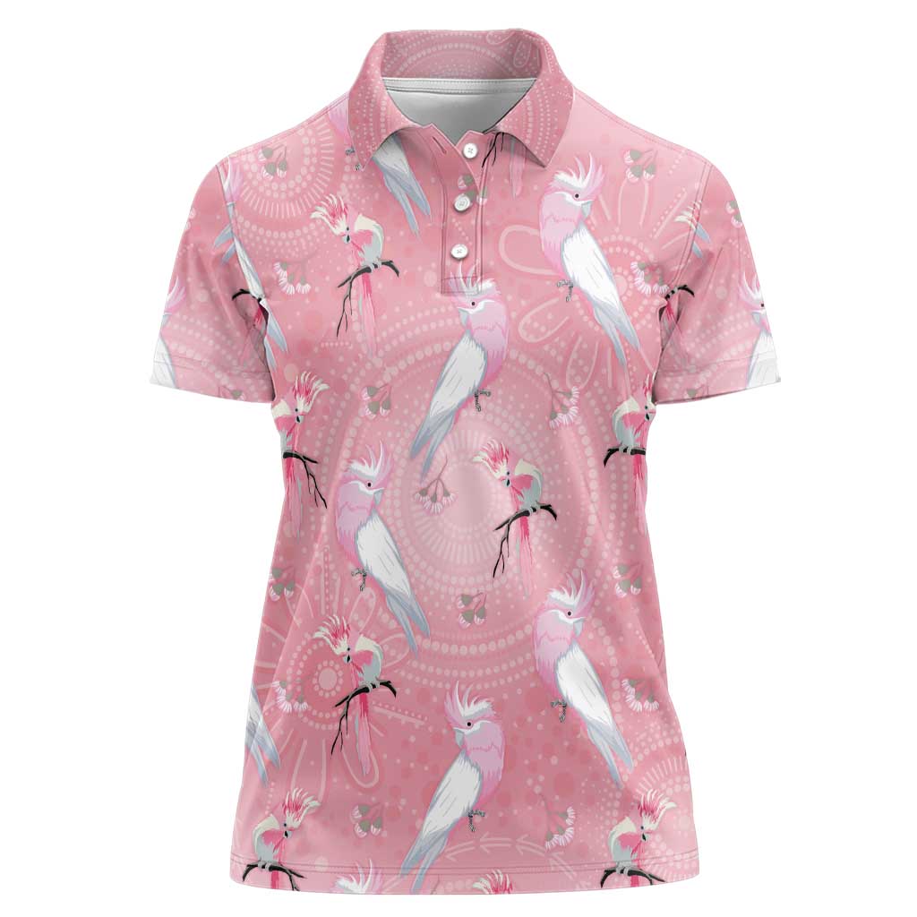 Galah and Gumblossoms Australia Women Polo Shirt Seamless Style Aboriginal Art