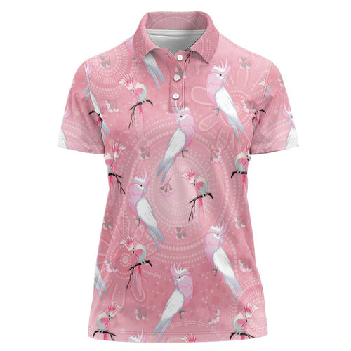 Galah and Gumblossoms Australia Women Polo Shirt Seamless Style Aboriginal Art