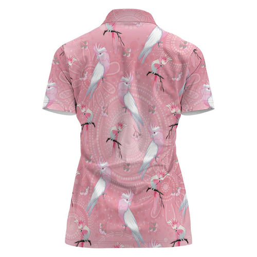 Galah and Gumblossoms Australia Women Polo Shirt Seamless Style Aboriginal Art