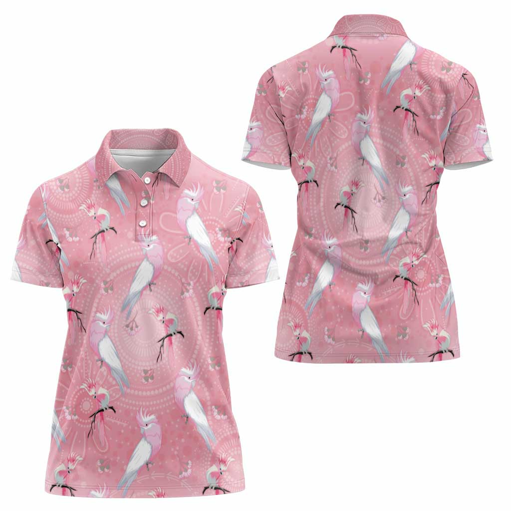 Galah and Gumblossoms Australia Women Polo Shirt Seamless Style Aboriginal Art