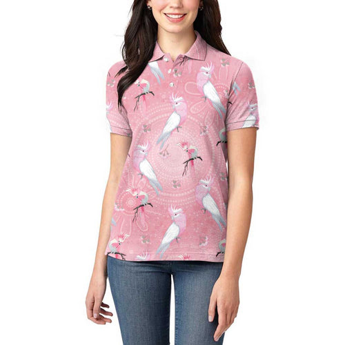 Galah and Gumblossoms Australia Women Polo Shirt Seamless Style Aboriginal Art