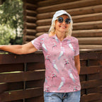 Galah and Gumblossoms Australia Women Polo Shirt Seamless Style Aboriginal Art