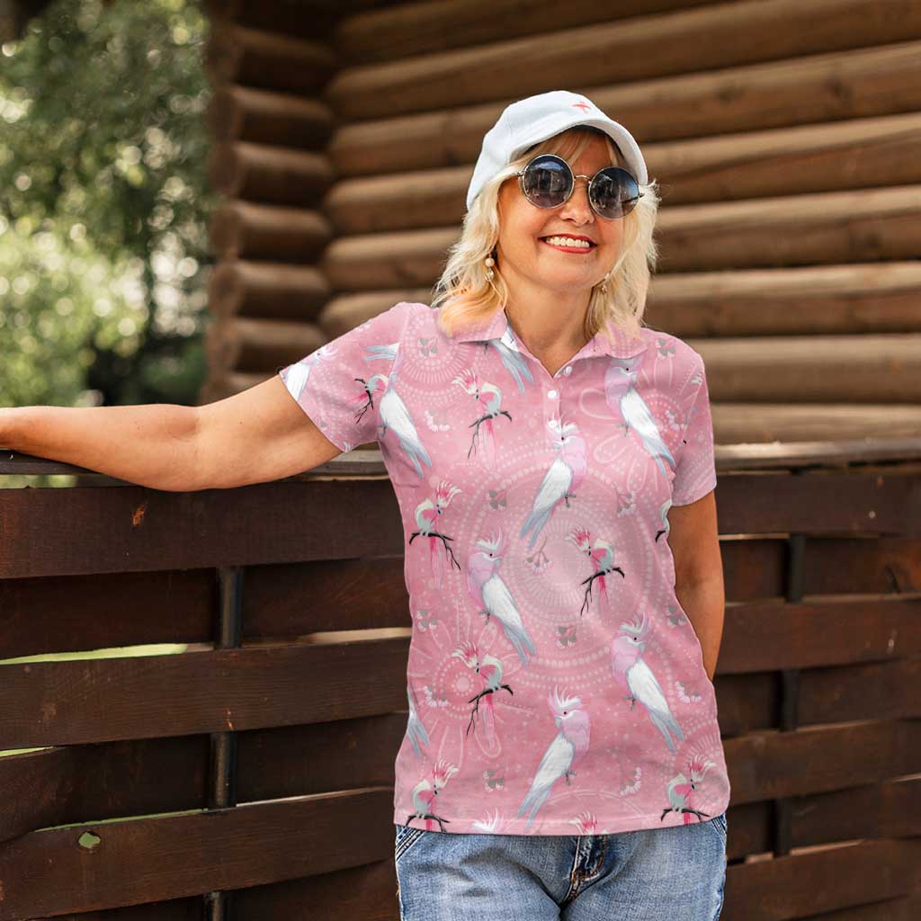 Galah and Gumblossoms Australia Women Polo Shirt Seamless Style Aboriginal Art