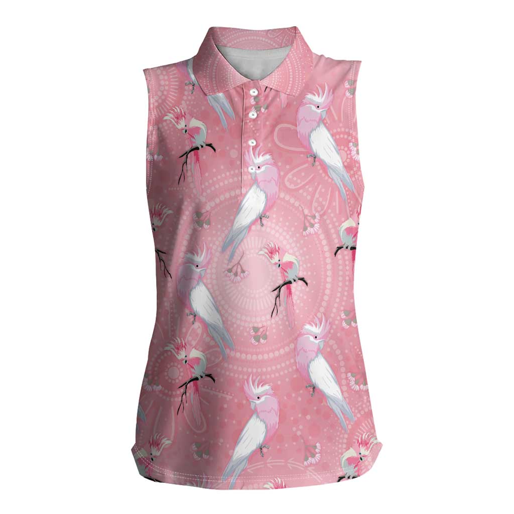 Galah and Gumblossoms Australia Women Sleeveless Polo Shirt Seamless Style Aboriginal Art