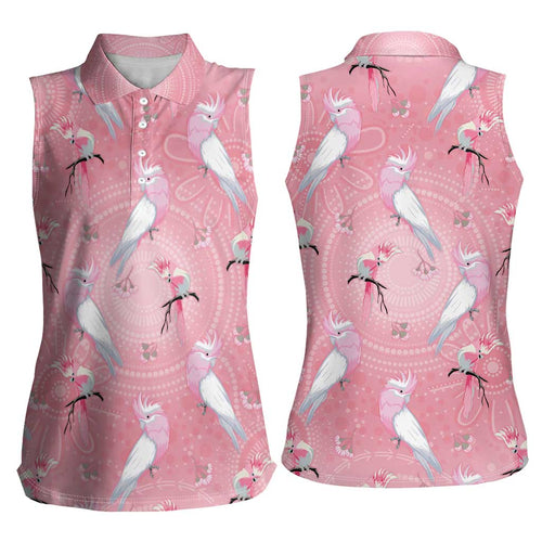 Galah and Gumblossoms Australia Women Sleeveless Polo Shirt Seamless Style Aboriginal Art
