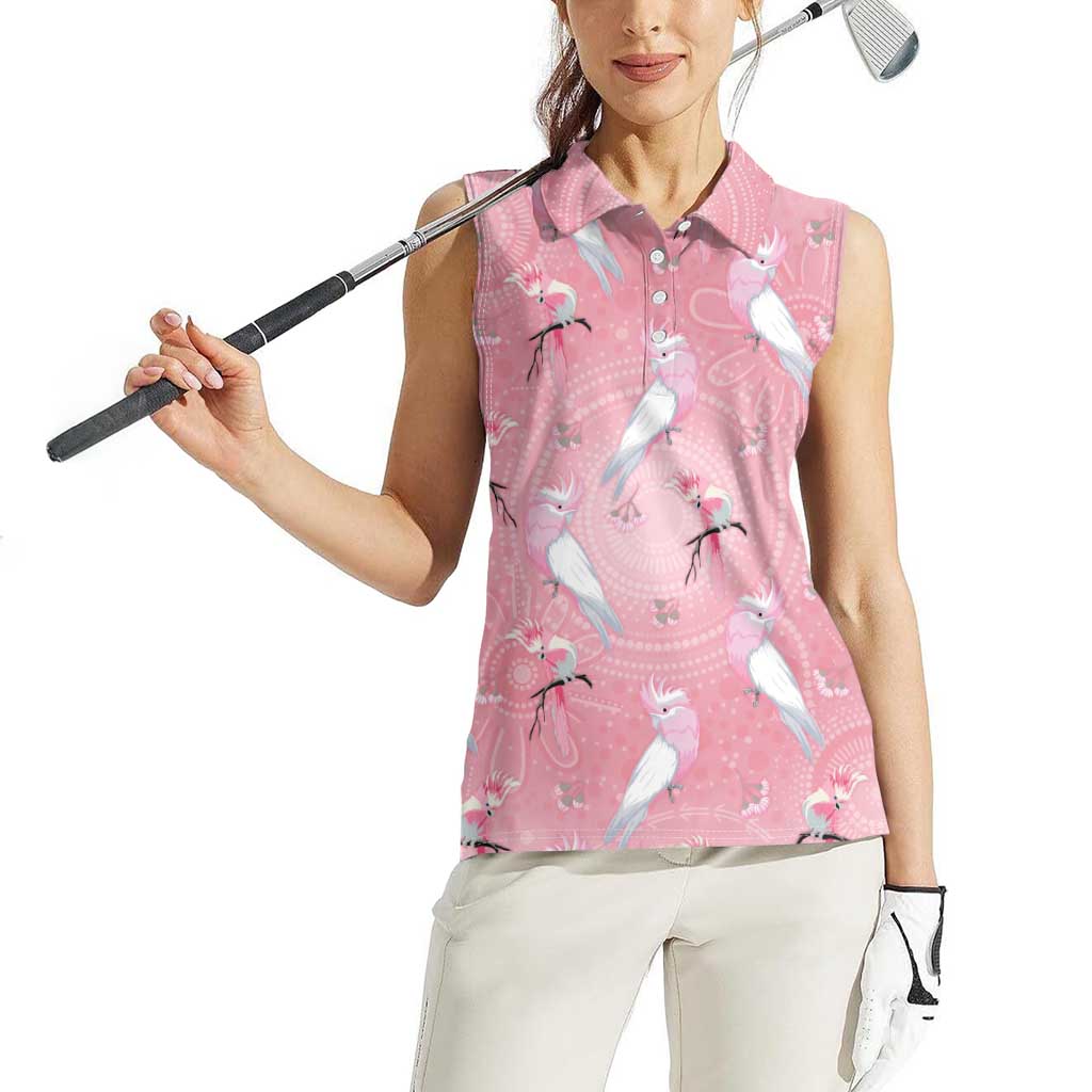 Galah and Gumblossoms Australia Women Sleeveless Polo Shirt Seamless Style Aboriginal Art