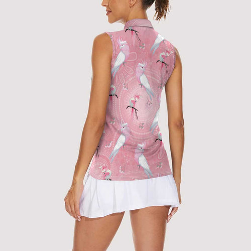 Galah and Gumblossoms Australia Women Sleeveless Polo Shirt Seamless Style Aboriginal Art