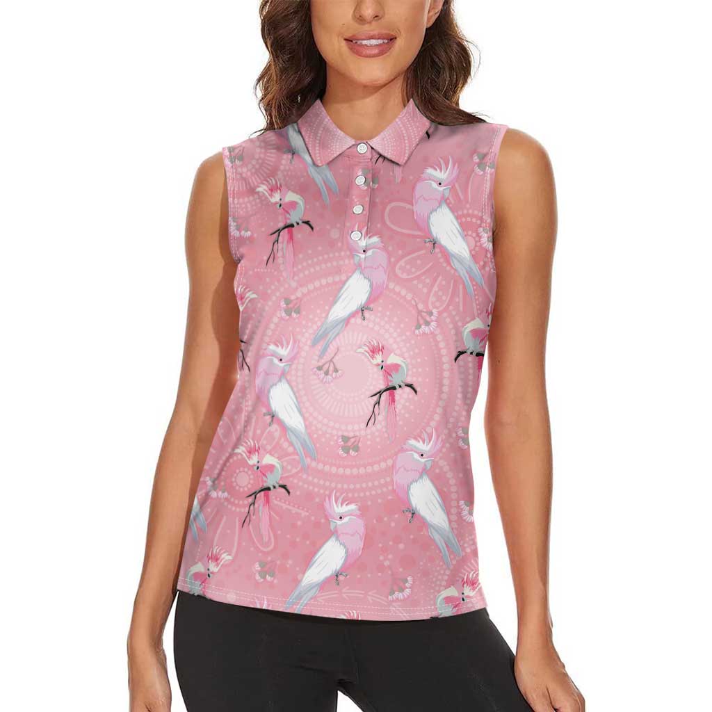 Galah and Gumblossoms Australia Women Sleeveless Polo Shirt Seamless Style Aboriginal Art
