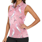 Galah and Gumblossoms Australia Women Sleeveless Polo Shirt Seamless Style Aboriginal Art