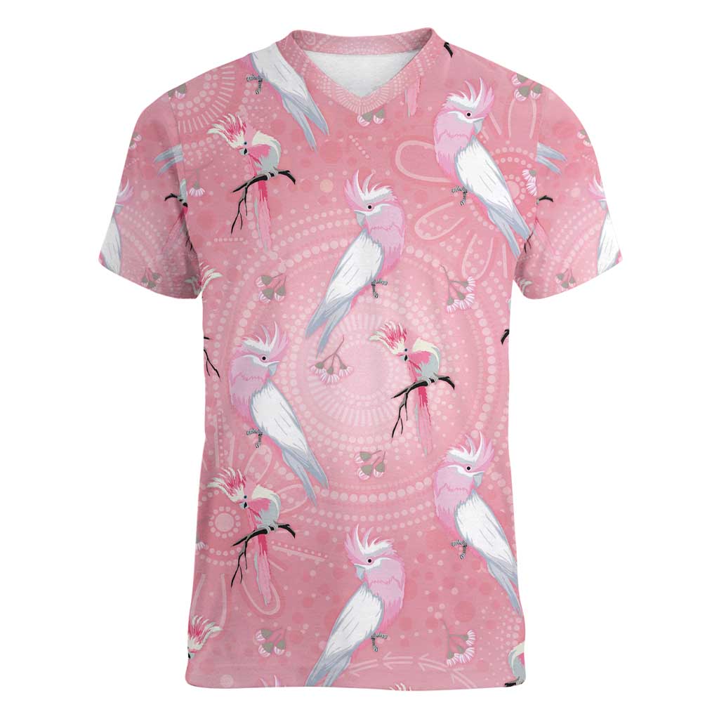 Galah and Gumblossoms Australia Women V-Neck T-Shirt Seamless Style Aboriginal Art