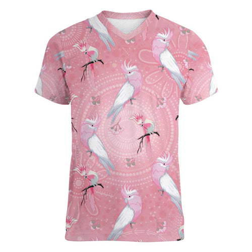 Galah and Gumblossoms Australia Women V-Neck T-Shirt Seamless Style Aboriginal Art