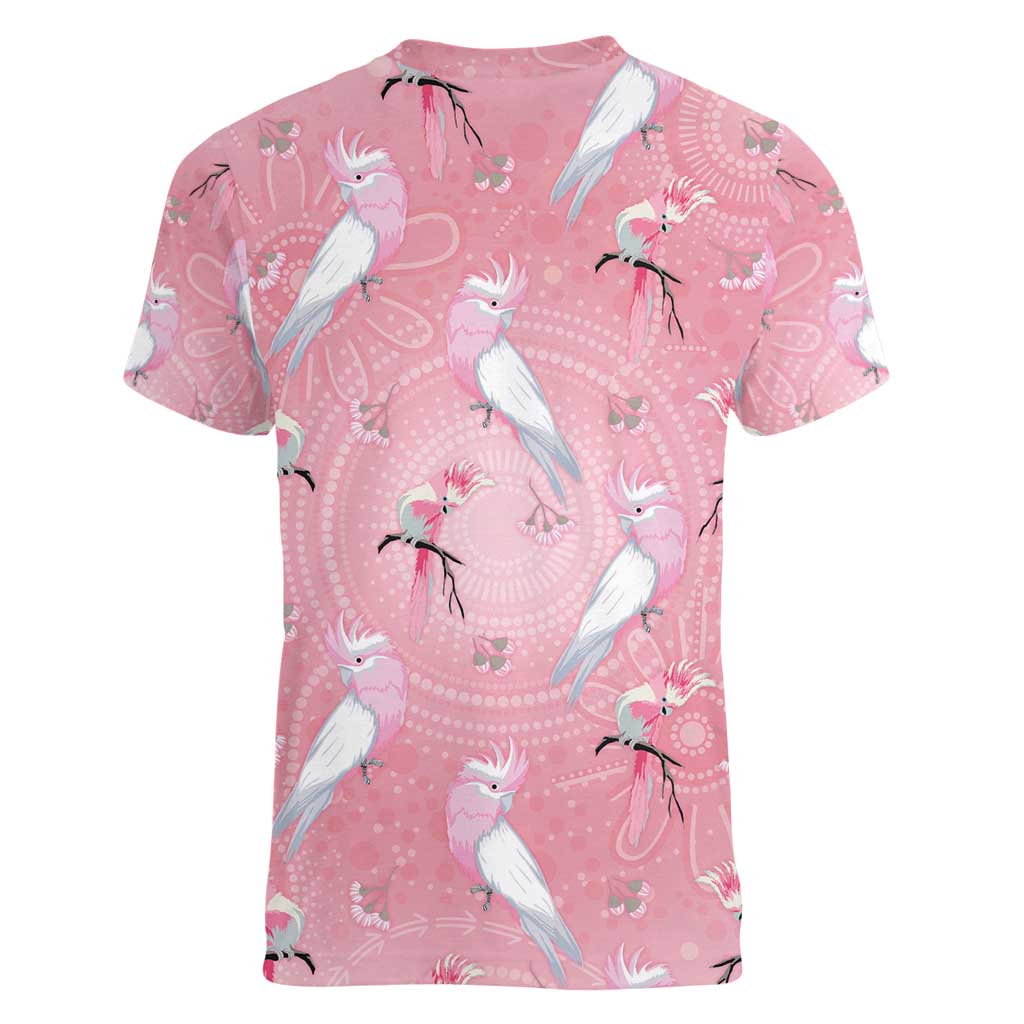 Galah and Gumblossoms Australia Women V-Neck T-Shirt Seamless Style Aboriginal Art