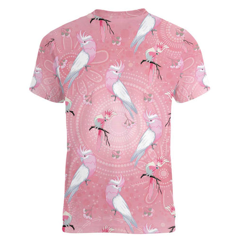 Galah and Gumblossoms Australia Women V-Neck T-Shirt Seamless Style Aboriginal Art