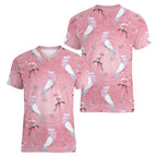Galah and Gumblossoms Australia Women V-Neck T-Shirt Seamless Style Aboriginal Art