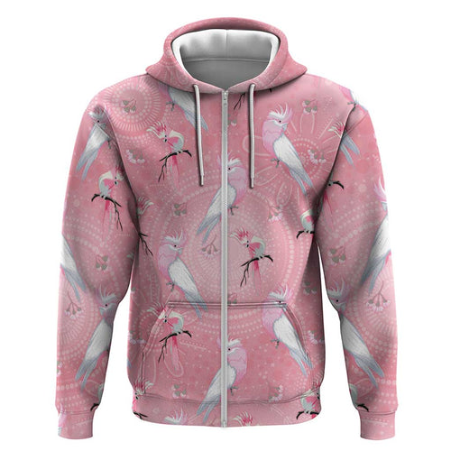 Galah and Gumblossoms Australia Zip Hoodie Seamless Style Aboriginal Art