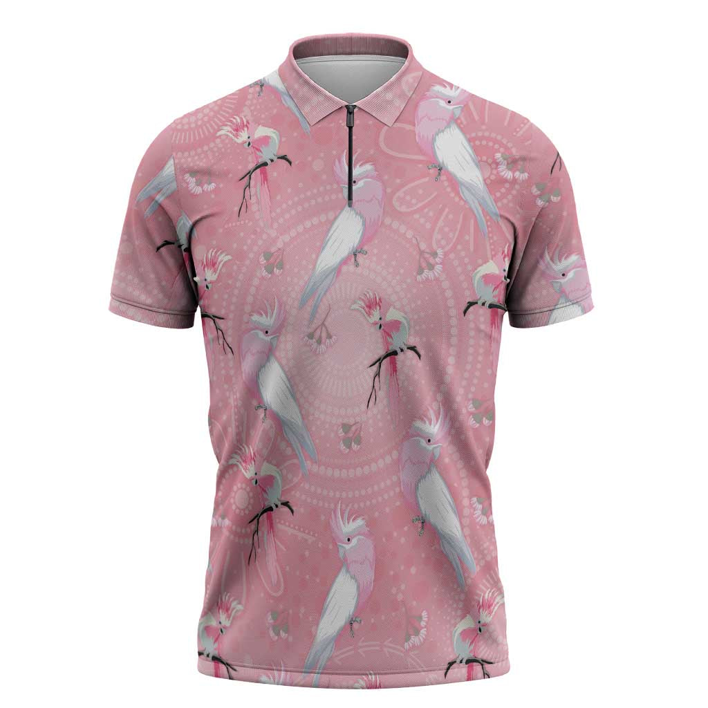 Galah and Gumblossoms Australia Zipper Polo Shirt Seamless Style Aboriginal Art - Aussie Hoodie