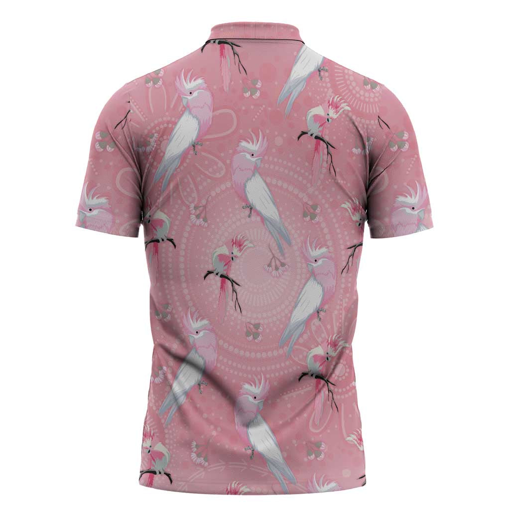 Galah and Gumblossoms Australia Zipper Polo Shirt Seamless Style Aboriginal Art - Aussie Hoodie
