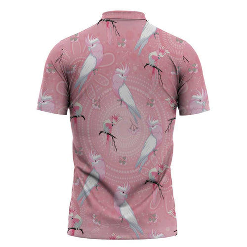 Galah and Gumblossoms Australia Zipper Polo Shirt Seamless Style Aboriginal Art - Aussie Hoodie