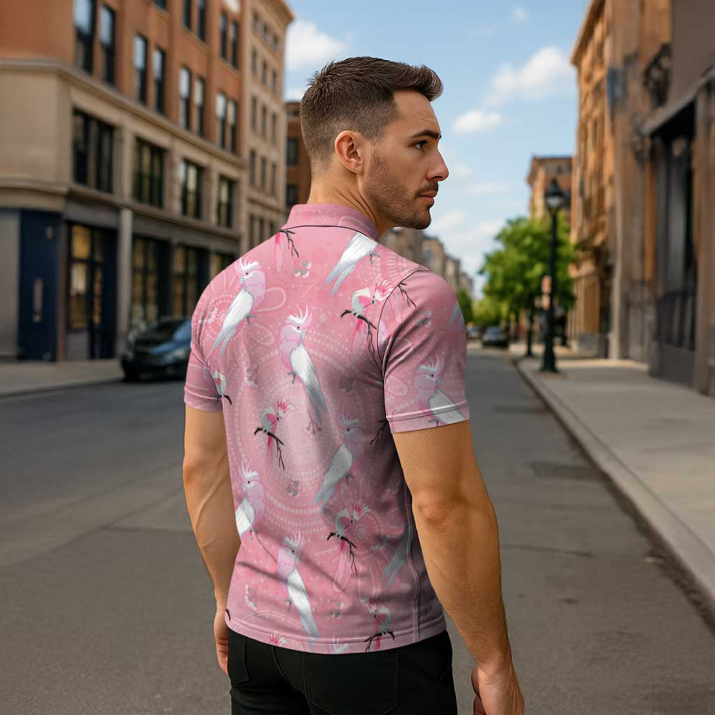 Galah and Gumblossoms Australia Zipper Polo Shirt Seamless Style Aboriginal Art - Aussie Hoodie