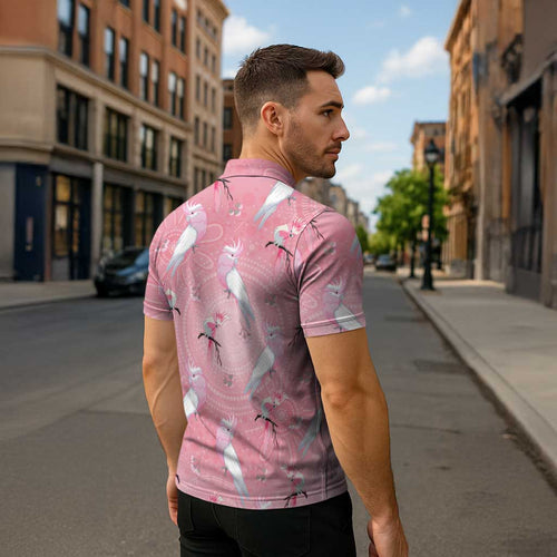 Galah and Gumblossoms Australia Zipper Polo Shirt Seamless Style Aboriginal Art - Aussie Hoodie