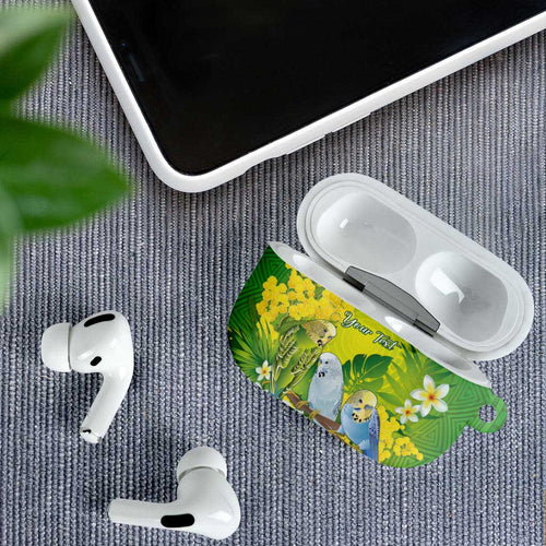 Personalised Budgerigar Australia and Golden Wattle AirPods Case Budgie Aboriginal Art - Aussie Hoodie