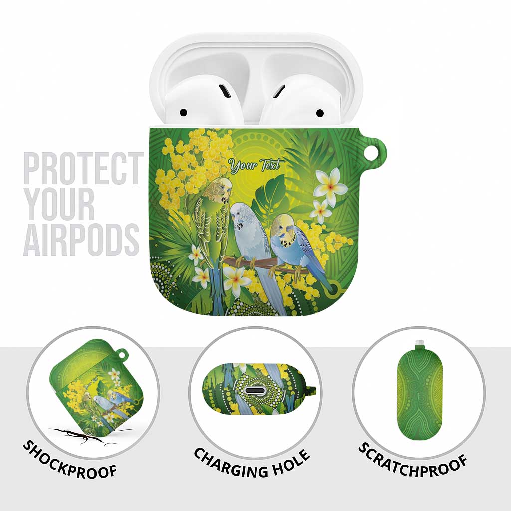 Personalised Budgerigar Australia and Golden Wattle AirPods Case Budgie Aboriginal Art - Aussie Hoodie