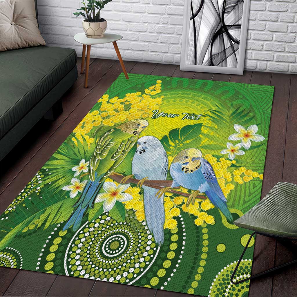 Personalised Budgerigar Australia and Golden Wattle Area Rug Budgie Aboriginal Art