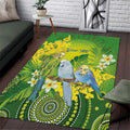 Personalised Budgerigar Australia and Golden Wattle Area Rug Budgie Aboriginal Art