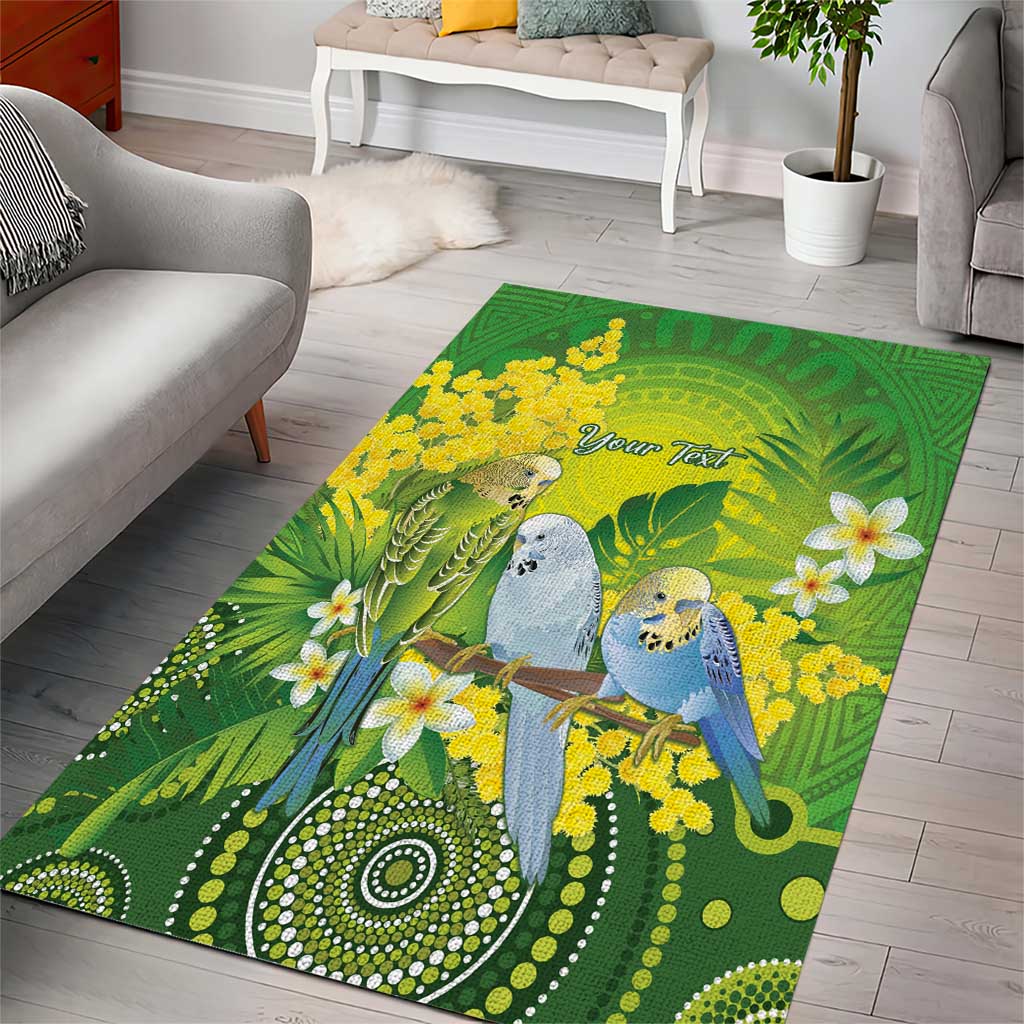 Personalised Budgerigar Australia and Golden Wattle Area Rug Budgie Aboriginal Art