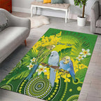 Personalised Budgerigar Australia and Golden Wattle Area Rug Budgie Aboriginal Art