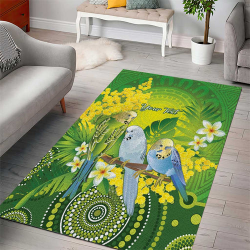 Personalised Budgerigar Australia and Golden Wattle Area Rug Budgie Aboriginal Art