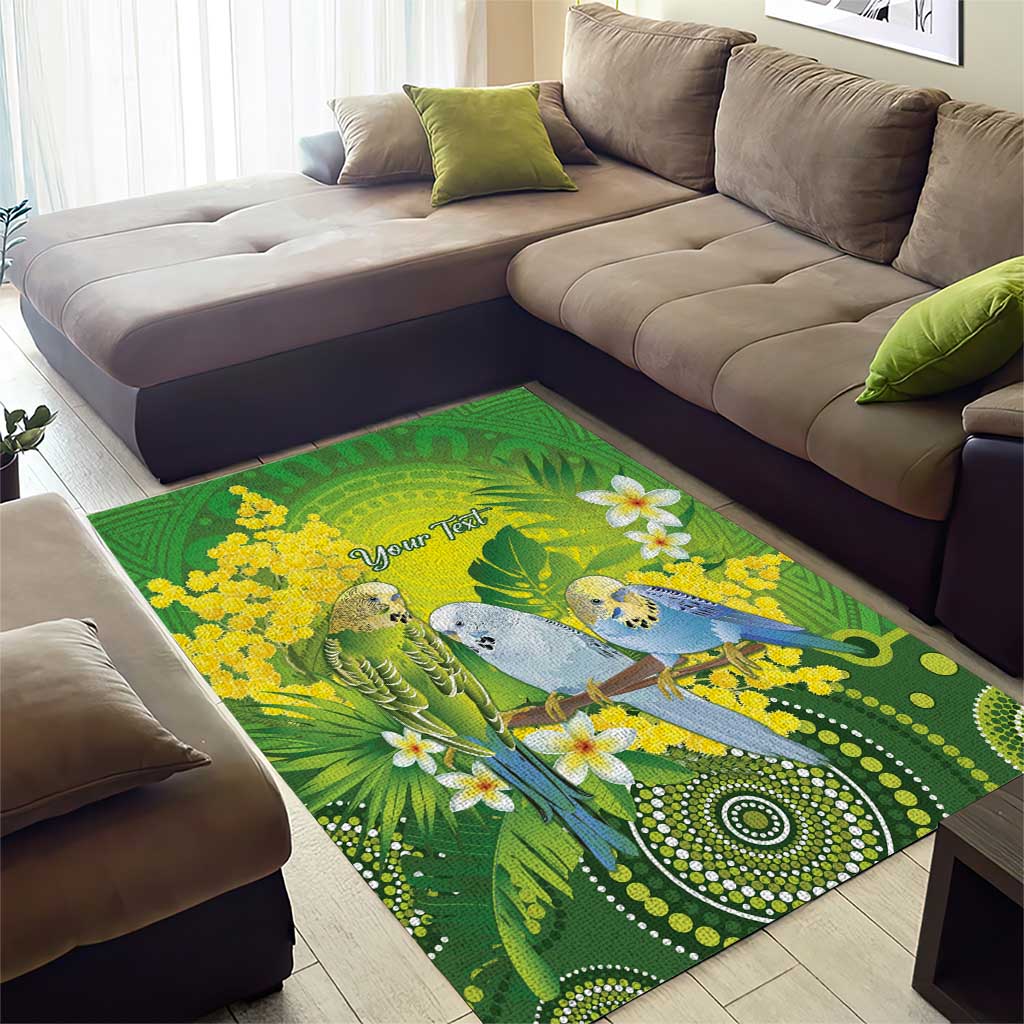Personalised Budgerigar Australia and Golden Wattle Area Rug Budgie Aboriginal Art